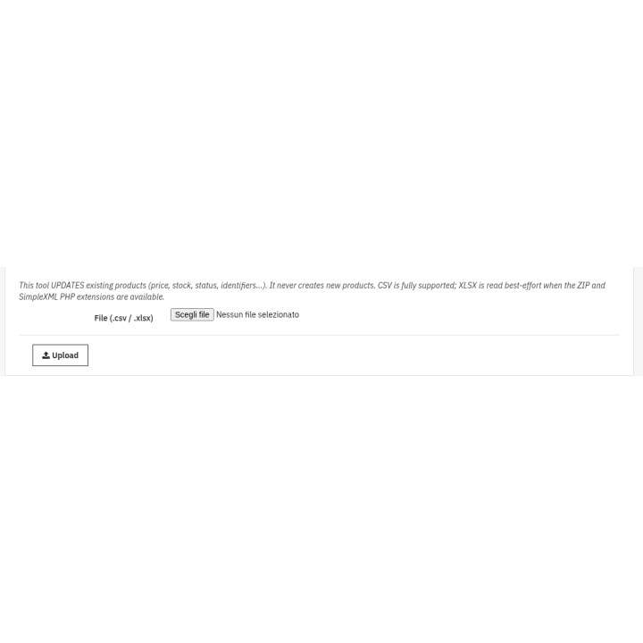 Mass Product Updater (CSV/Excel) — 1. Upload a CSV or Excel file (back office)