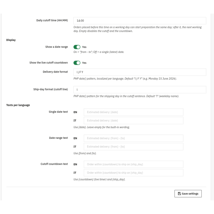 Estimated Delivery Date & Shipping Countdown — Settings (back office) [src:cll_deliverydate__settings_2.png]