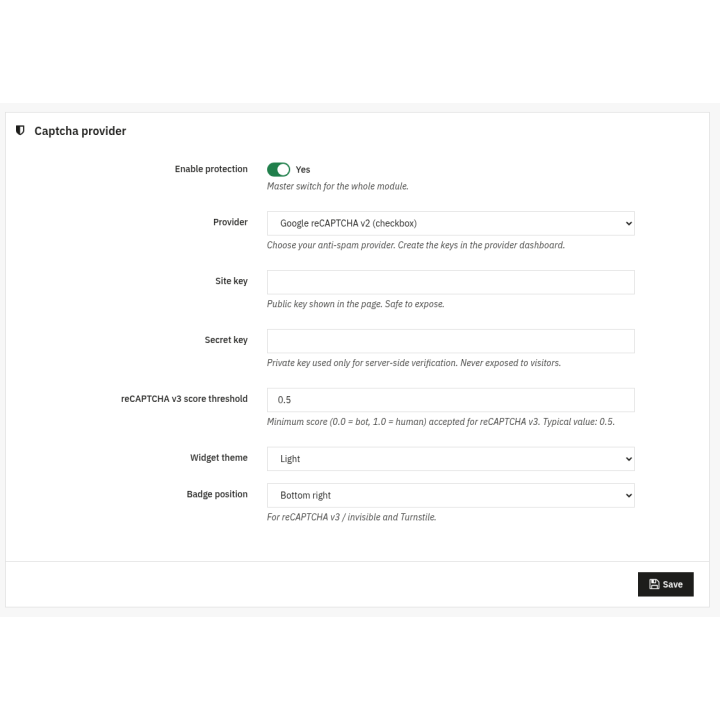 Captcha Anti-Spam - reCAPTCHA, hCaptcha & Turnstile — Captcha provider (back office)