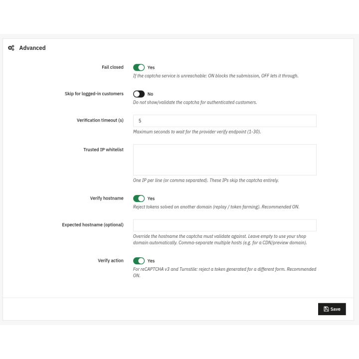 Captcha Anti-Spam - reCAPTCHA, hCaptcha & Turnstile — Advanced (back office)