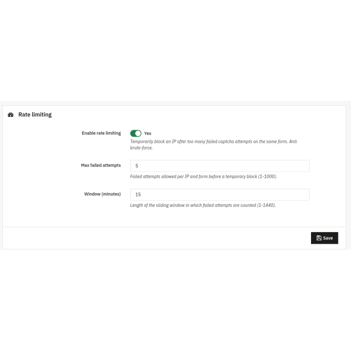 Captcha Anti-Spam - reCAPTCHA, hCaptcha & Turnstile — Rate limiting (back office)