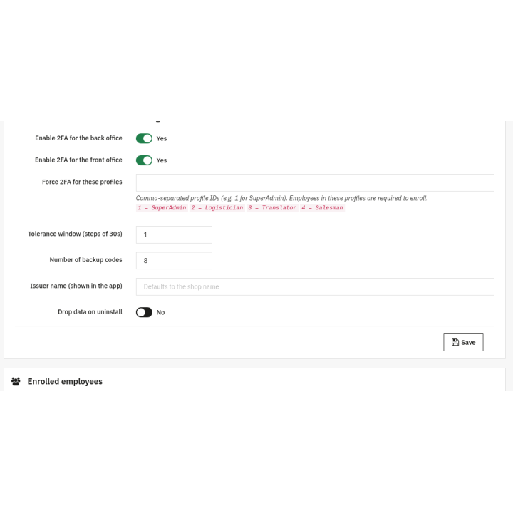 Two-Factor Authentication (2FA / TOTP) — Two-Factor Authentication - Settings (back office)