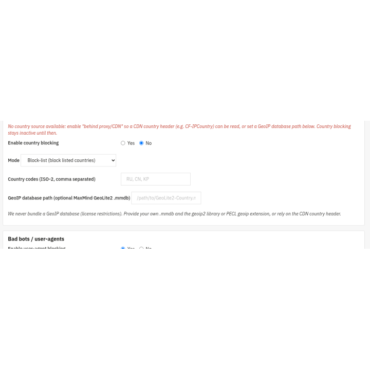Web Application Firewall — Country blocking (back office)