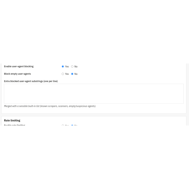 Web Application Firewall — Bad bots / user-agents (back office)