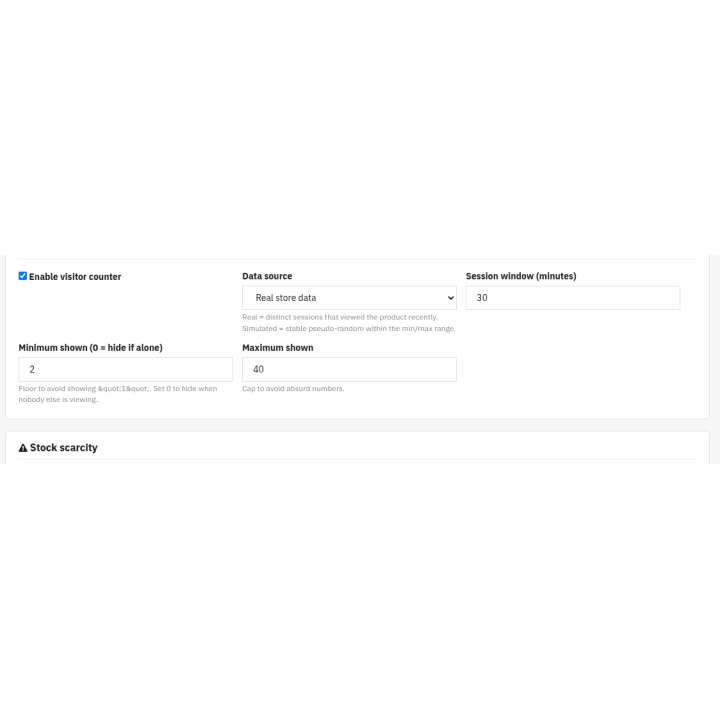 Social Proof & Urgency — Live visitor counter (back office)