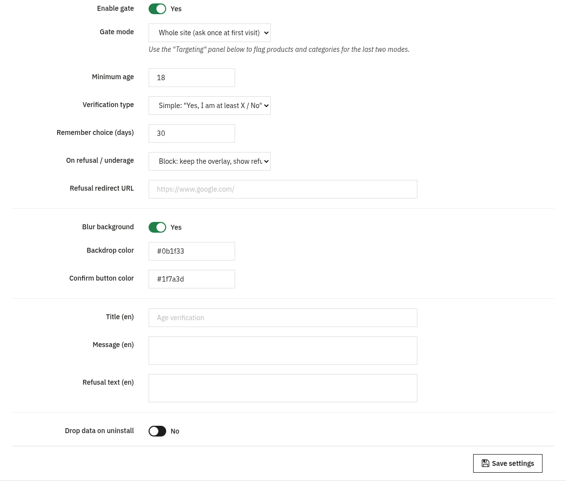 Age Verification Settings