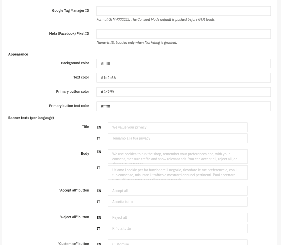 Impostazioni consenso cookie 2