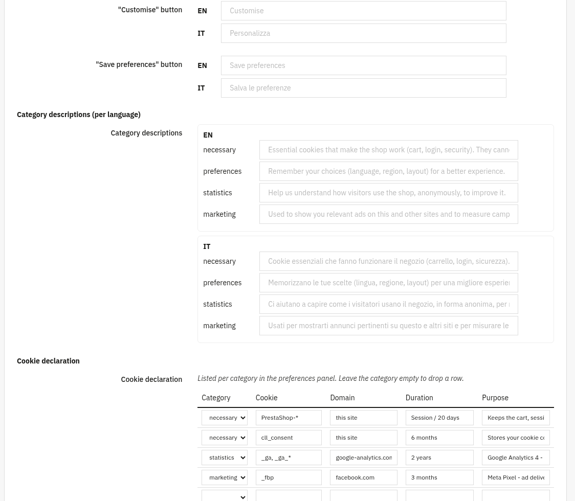 Impostazioni consenso cookie 3