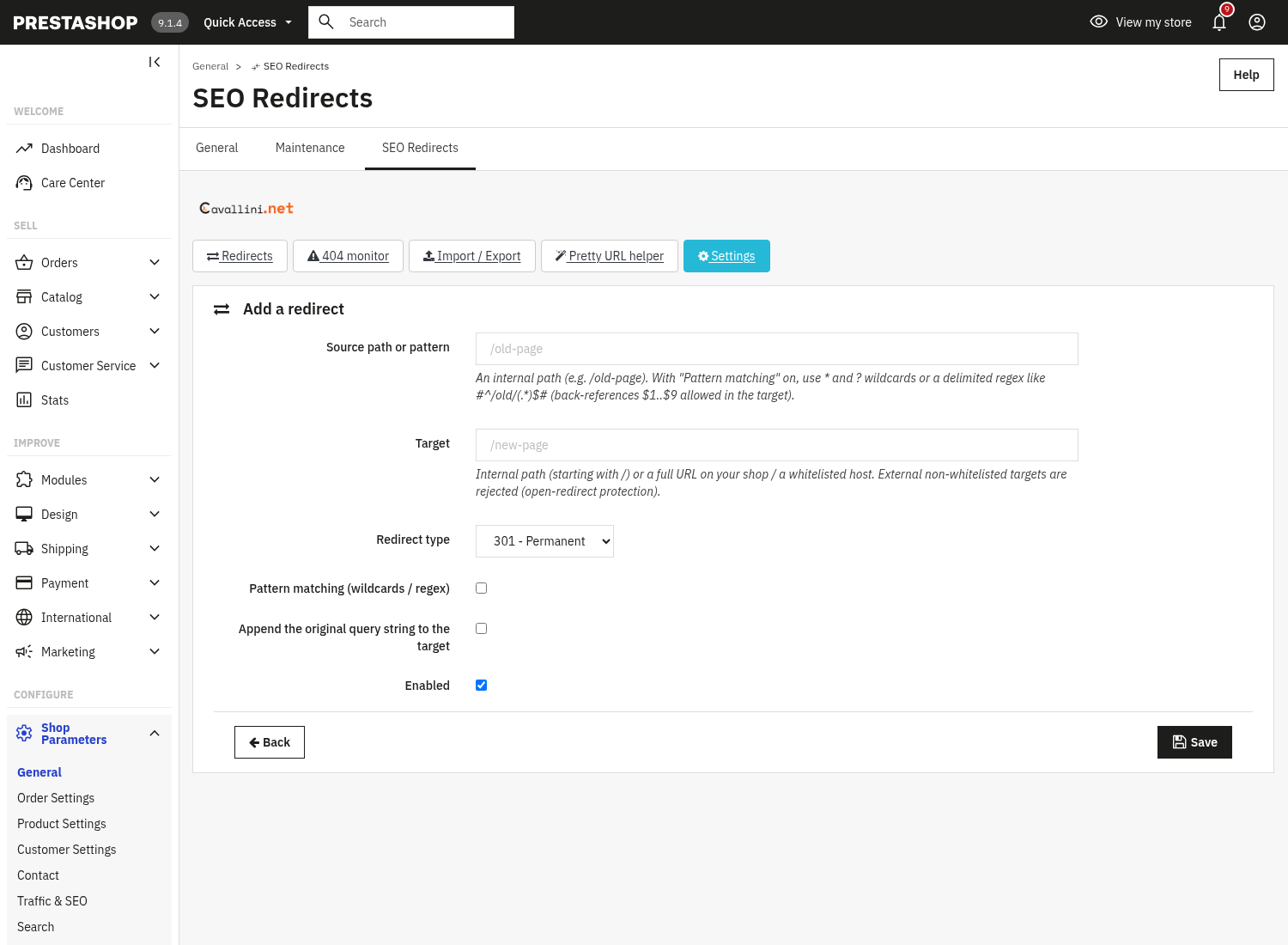 Aggiungi un redirect