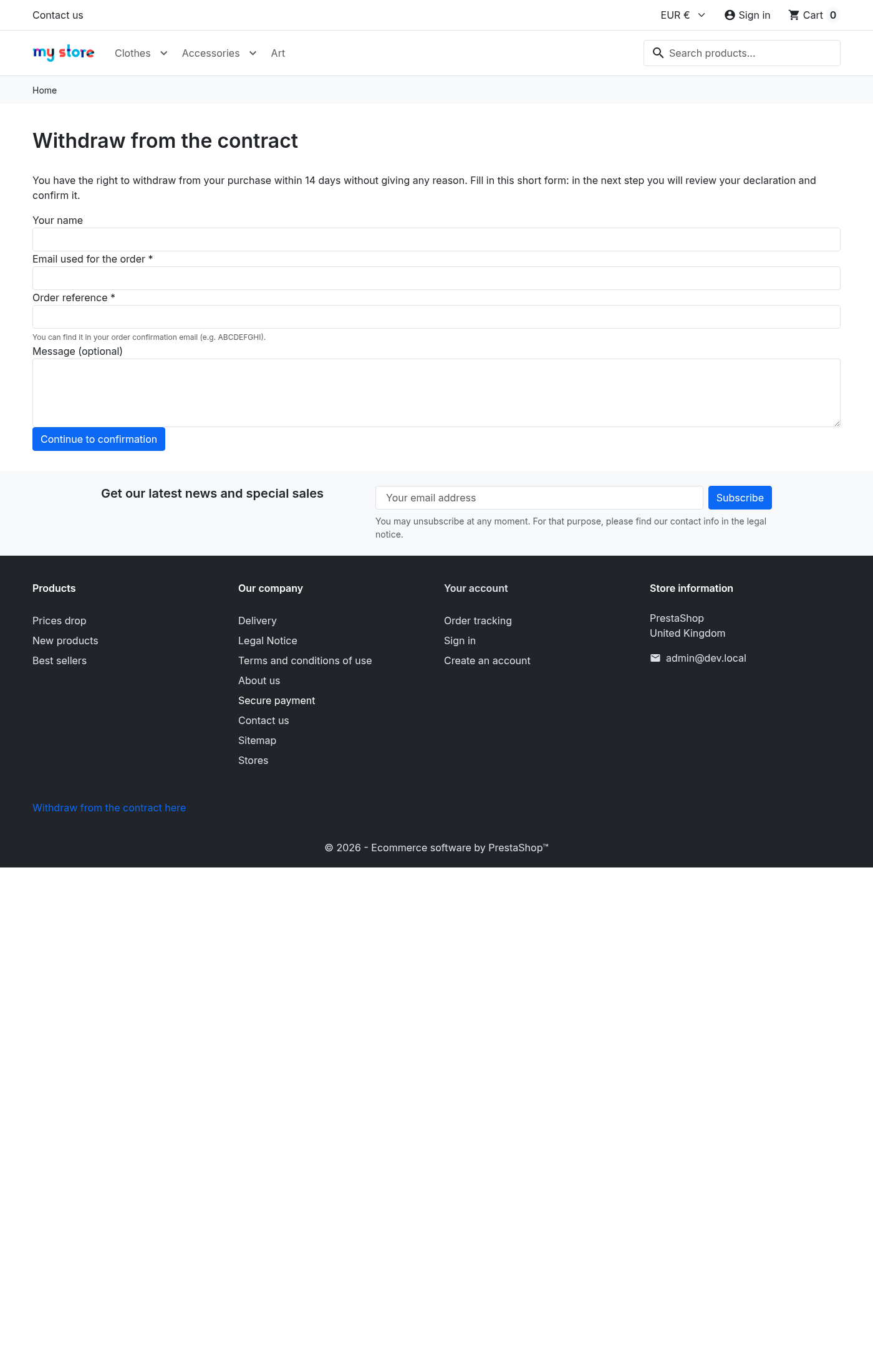Modulo di recesso all'URL friendly /withdrawal